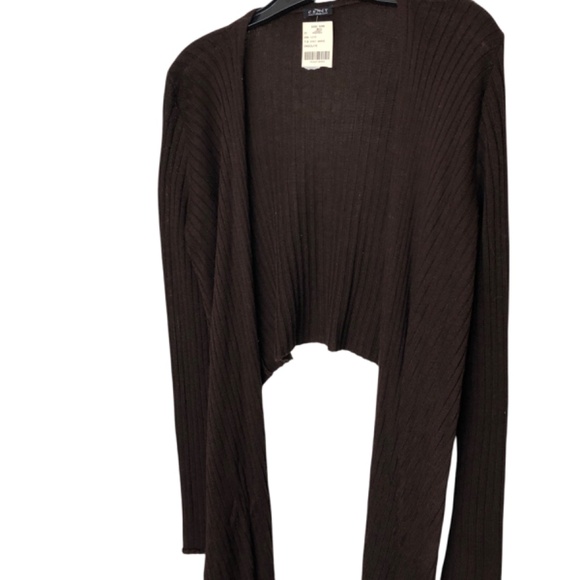 CENIT Tie Front Shrug Chocolate Brown Ribbed Sweater Wrap Size Large/NWT - Picture 3 of 7